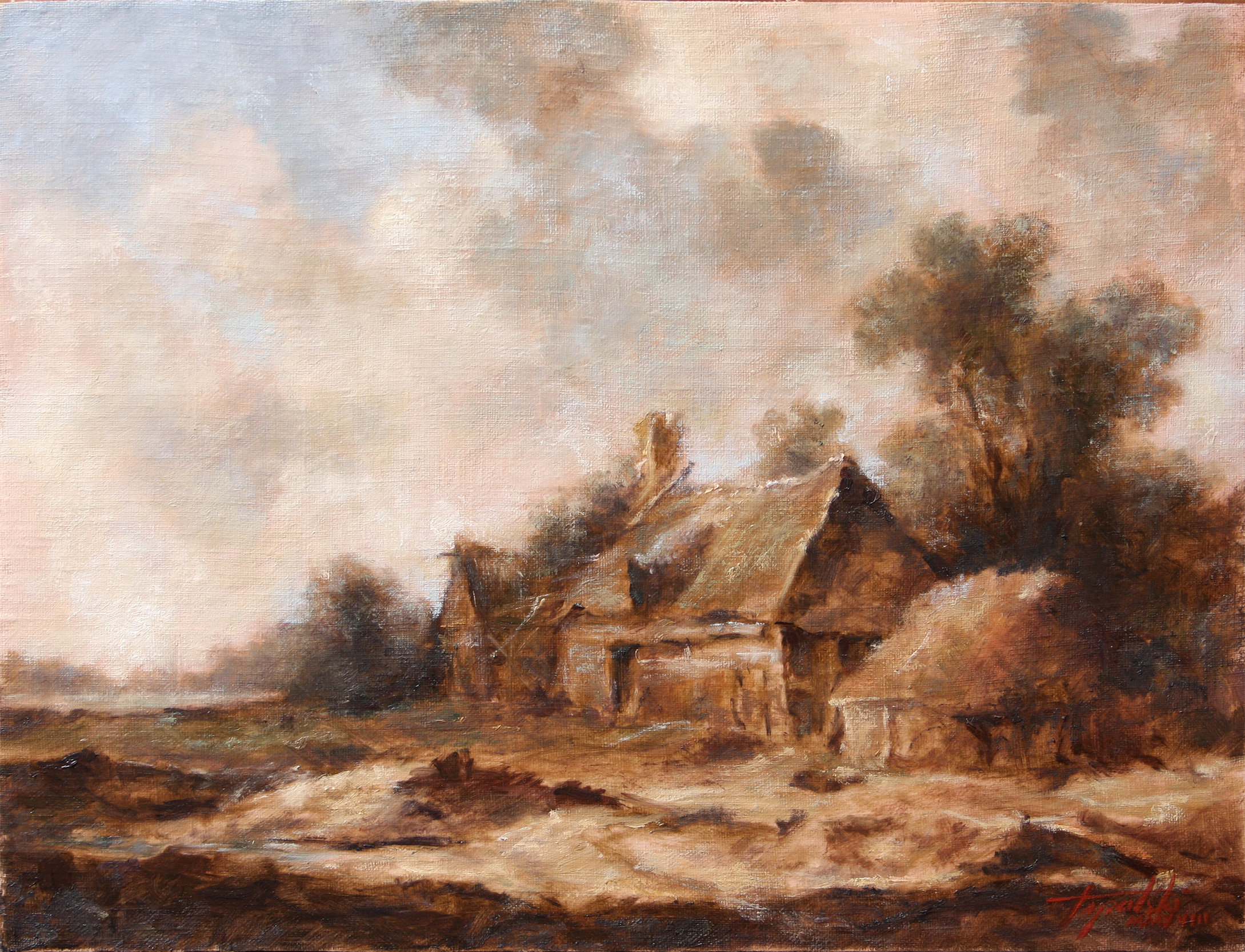 Old Country house - Landscape Oil painting - Fine Arts Gallery