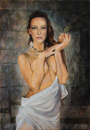 Fine Art - An Apple - Original Figurative Oil Painting on Canvas by artist Darko Topalski