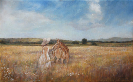 Fine Art - In the field - Landscape figurative equine Original Oil Painting artwork on Canvas by artist Darko Topalski