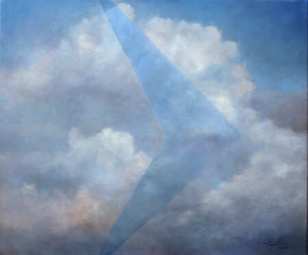 T3RB - Original UFO over clouds Oil Painting on Canvas - by artist Darko Topalski