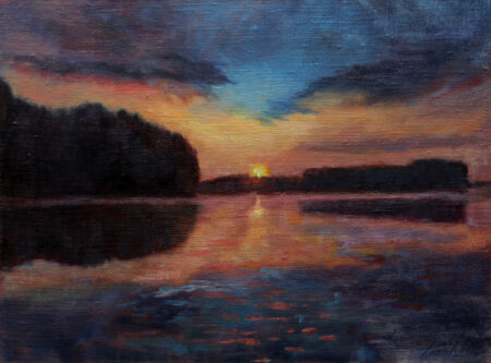 Fine Art - Sunset on the river - Original landscape Oil Painting on Canvas by artist Darko Topalski