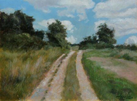 Rural Countryside Road  - Original Fine Art landscape Oil Painting on Canvas by artist Darko Topalski