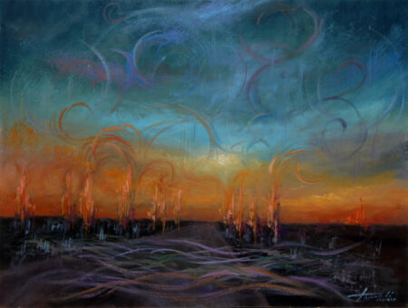 Waves of energy - Original Fine Art fantastic landscape Oil Painting on Canvas by artist Darko Topalski