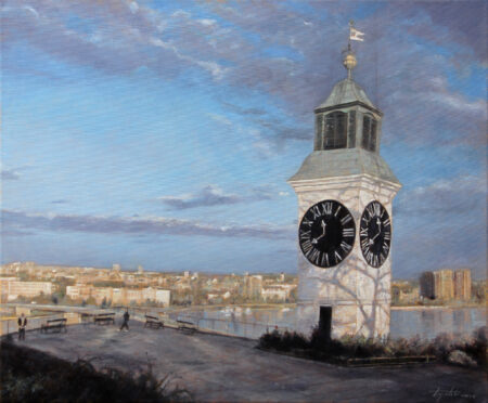 Novi Sad from Petrovaradin fortress - Original landscape Oil Painting on Canvas - by artist Darko Topalski