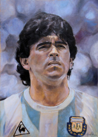 Diego Armando Maradona - Original Portrait Oil Painting on Canvas - by artist Darko Topalski