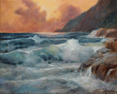 Seascape at sunset - Original seaside Oil Painting art on Canvas - painted by artist Darko Topalski