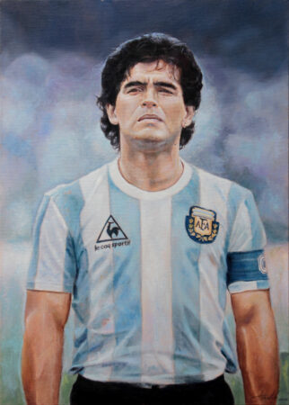 Diego Armando MARADONA - football soccer Original figurative Oil Painting art on Canvas - painted by artist Darko Topalski